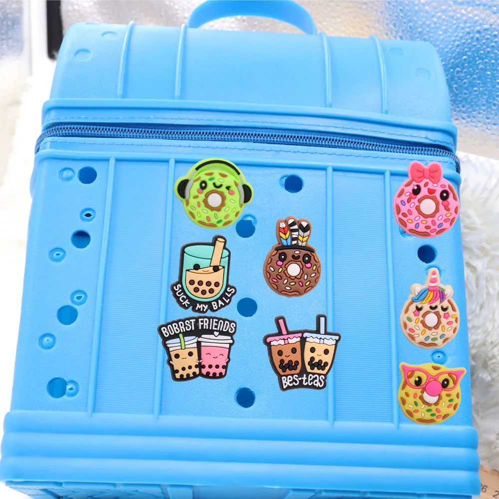 

Mix 50PCS PVC Croc Jibz Buckle Food Donuts Glasses Bow Suck My Balls Milk Tea Garden Shoes Ornaments Hole Slipper Decoration