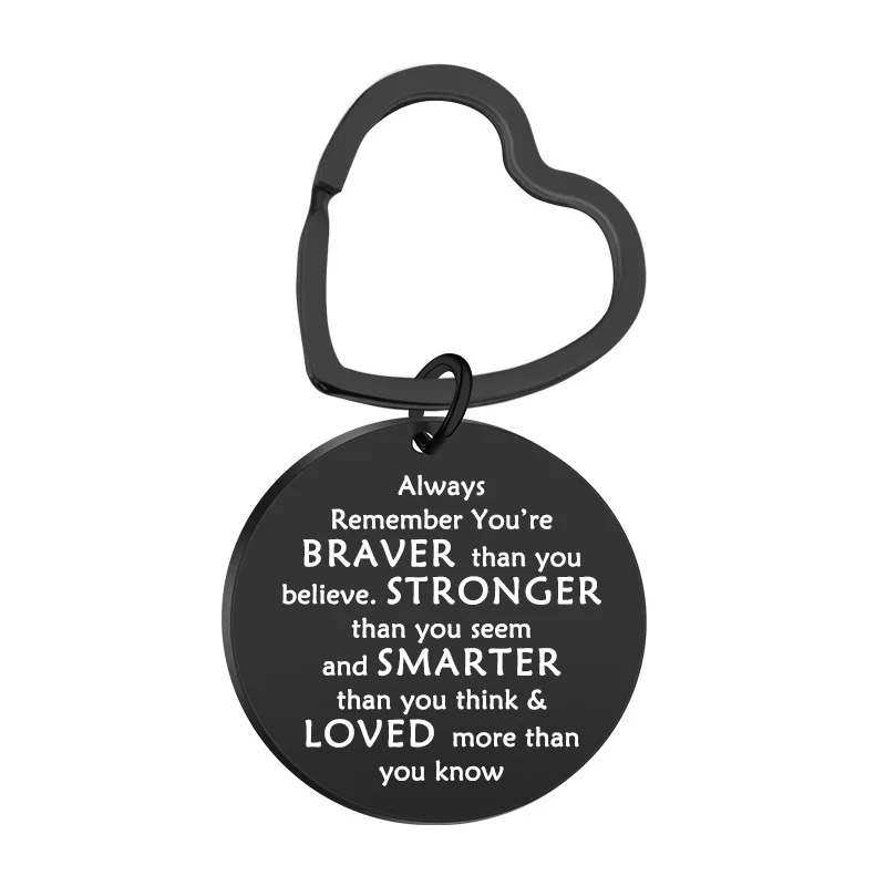 

2022 Stainless Steel Key Ring Inspirational Language "always Be Strong" Heart Ring Silver Pendant Key Ring 28mm
