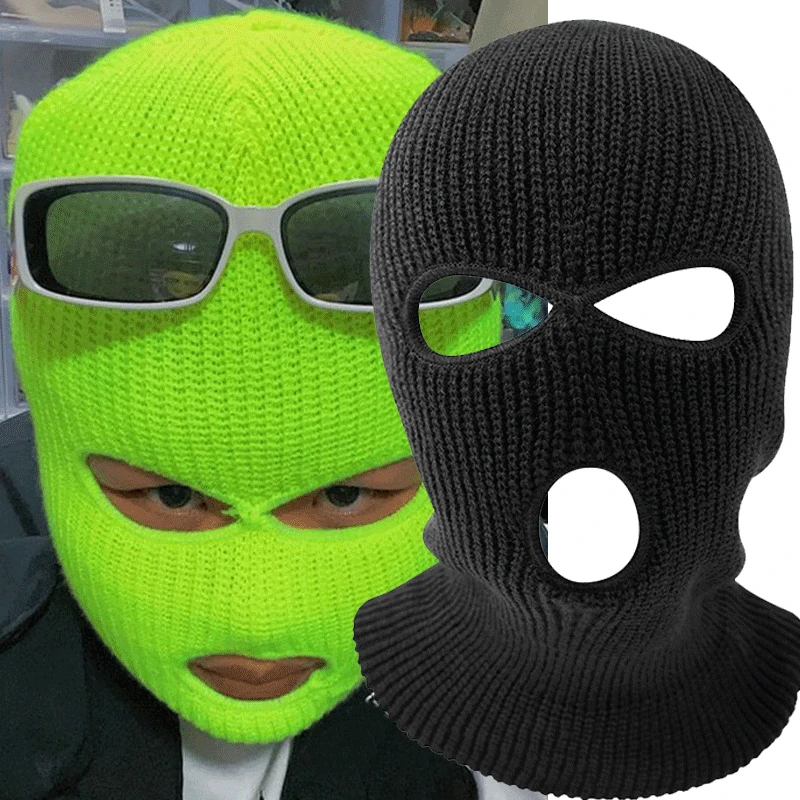 

New Full Face Cover Ski Mask Hat 3 Holes Balaclava Army Tactical CS Windproof Knit Beanies Bonnet Winter Warm Unisex Caps