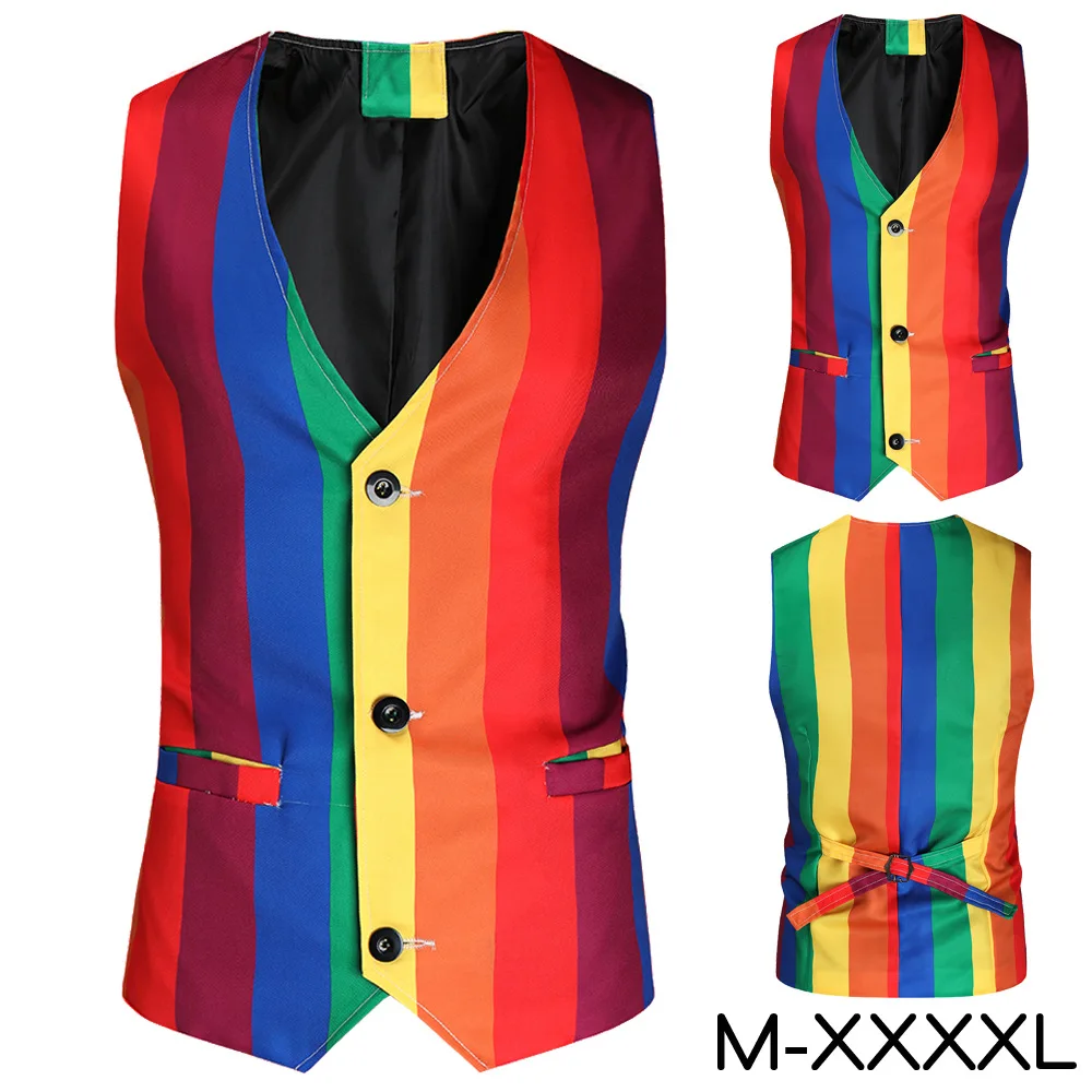 

New Men's Vest Fashion Print Slim Suit Casual Vest