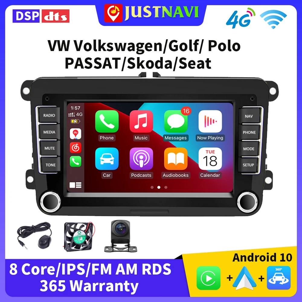 

JUSTNAVI Car Radio Android 10 GPS WIFI 4G For VW Volkswagen/Golf Polo/PASSAT/Skod Car Multimedia player Carplay Auto Navigation