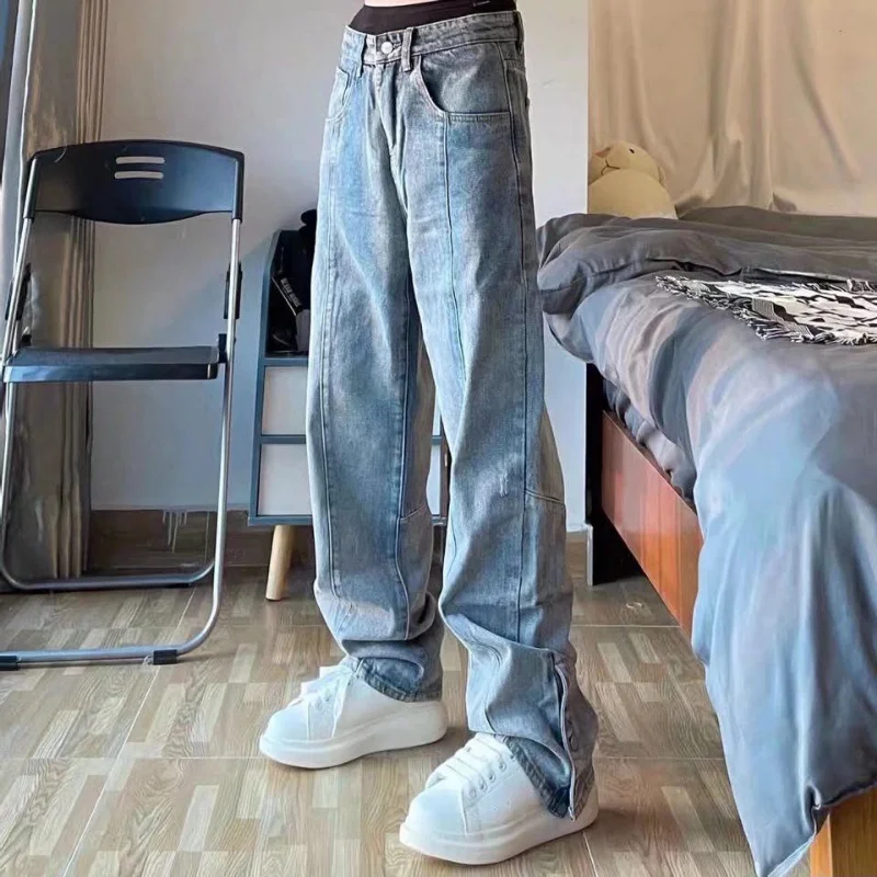 Mens Cowboy Pants Trend Hip Hop Trousers Baggy Retro Jeans For Men Straight Casual Vintage Summer Ripped Regular Kpop