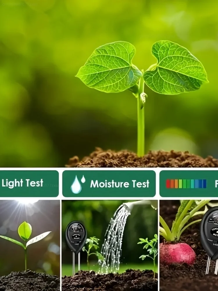 jordtester, der viser fugtigheds-, pH- og lysmålinger
