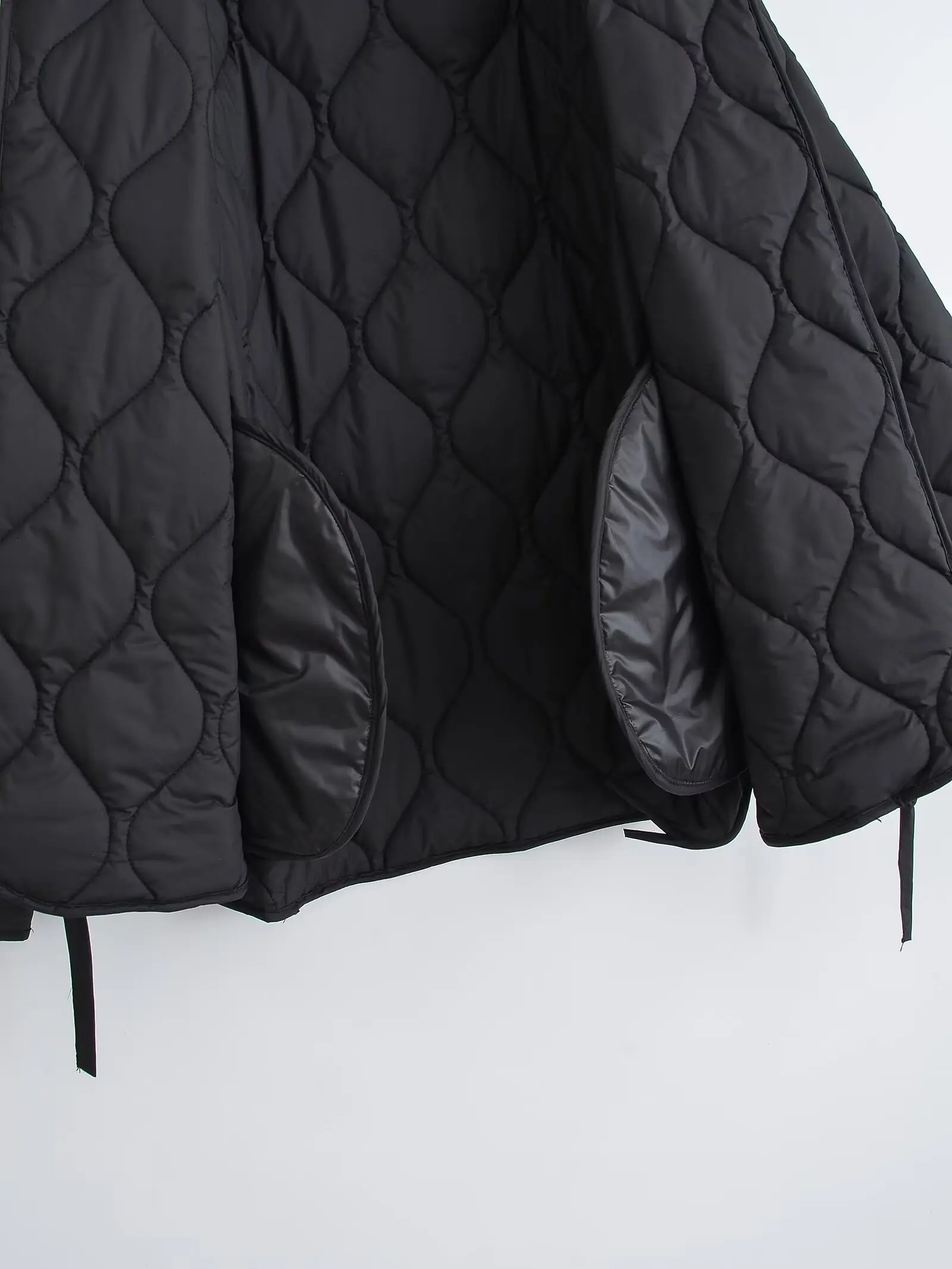 HH Autumn Jacket For Women 2024 New Fashion Bow Lace Up Cropped Coat Long Sleeve Quilted Jacket Woman Solid Casual Outerwear