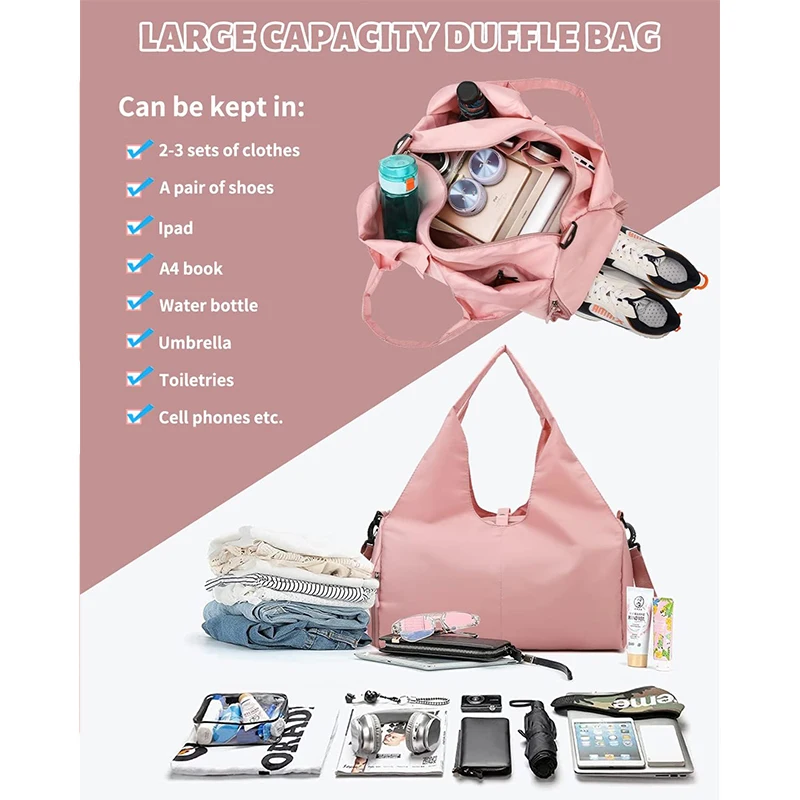 Carry On Travel Bag with Dry and Wet Separation Bag Lightweight Compartment Sports Fitness Bags Luggage Handbag