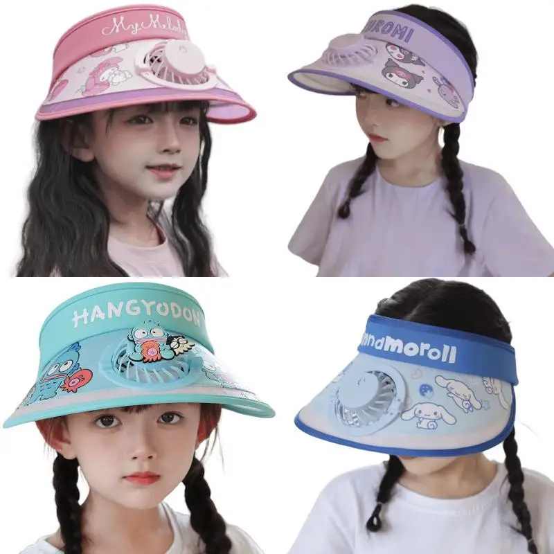 

Anime Sanrios Hangyodon Kid Fan Sun Hat Hellokittys My Melody Cinnamoroll Kuromi Anti-Uv Girls Empty Top Sun Protection Hat Gift