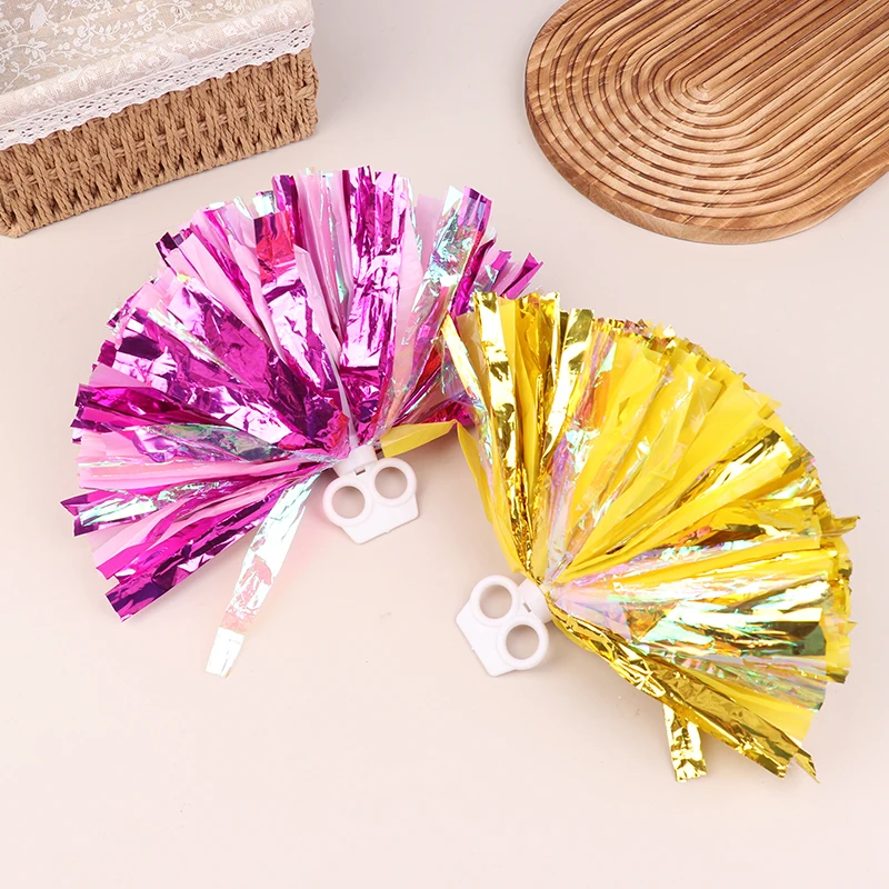 2Pcs Double Hole Finger Ring/ Handle Style Cheerleader Pom Poms Cheer Balls Streamer Club Sport Dance Party Decorator Tools