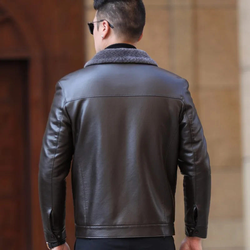 Men Leather Jacket YX-22 Natural Cotton Sheepskin Jacket For Autumn And Winter Men's Collar And Fluffy Thick Middle Young Man's Fashion Top
