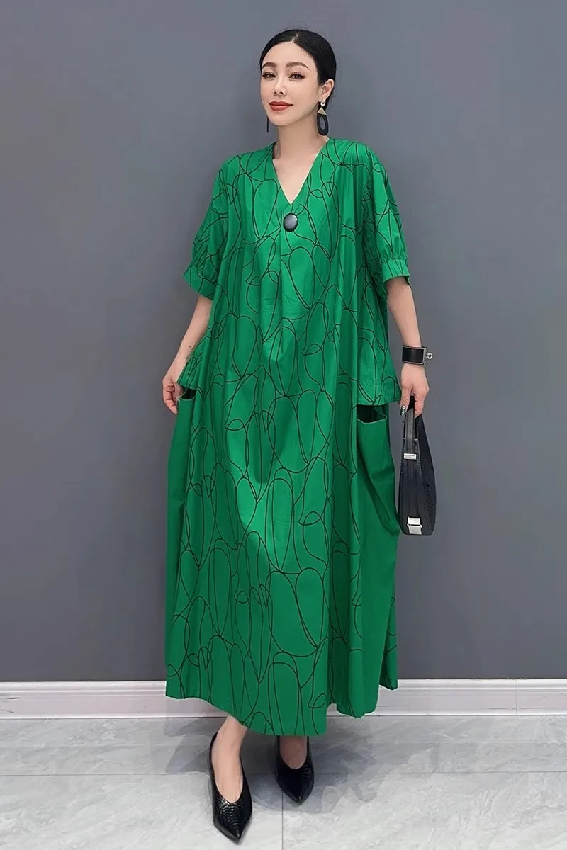 

Summer New Elegant Loose V Neck Long Dresses For Women Fashion Club Party Dress Female Wholesale
