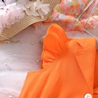 Robe Orange sans manches pour tout-petits, col Blazer avec manches flottantes + jupe en maille Double couche, ludique et El, nouvelle collection printemps et été 4