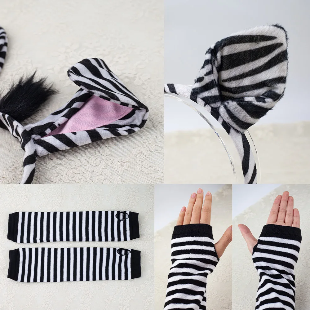 Animal Zebra Set Ears Tail Bow Tie Fancy Dress Accessories for Kids Women Party Props Birthday Halloween Costume Cosplay Sets