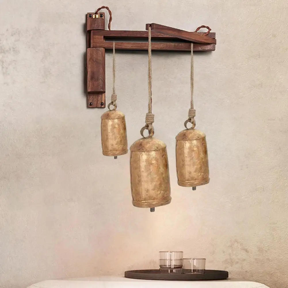 Retro Style Copper Cow Bell Hanging Lanyard Wind Chimes Handmade Shabby Country Vintage Brass Cow Bells Ornament 3
