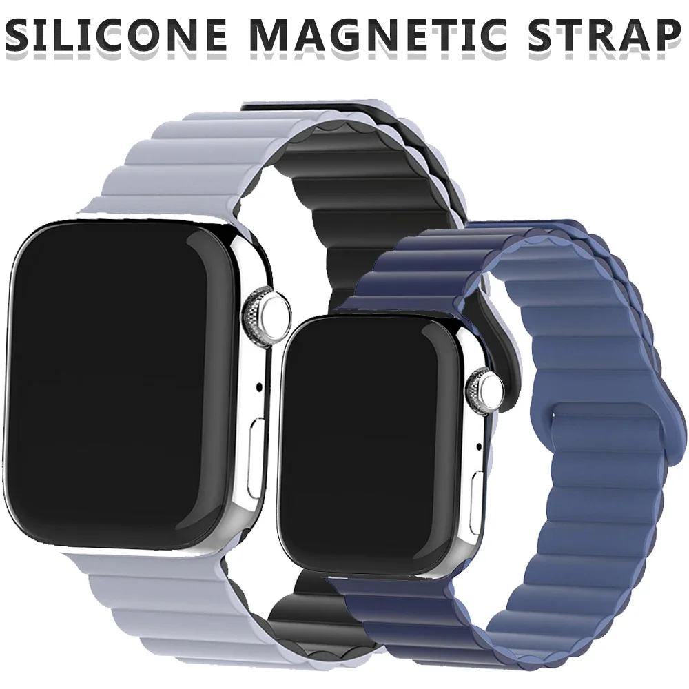 

Ремешок силиконовый магнитный для Apple Watch Ultra band, браслет для iWatch series 9 SE 8 7 6 5, 49 мм 45 мм 41 мм 40 мм 44 мм 38 мм 42 мм