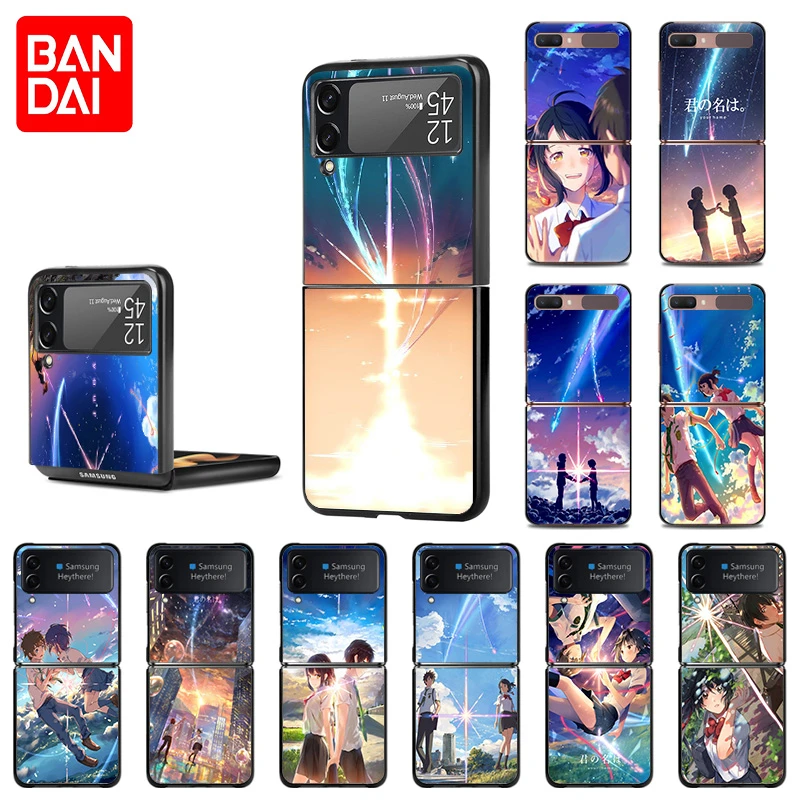 galaxy z flip3 5g case For Samsung Z Flip 3 5G Cases Your Name Anime Painted Cover Luxury Black Hard Phone Case For Galaxy Z Flip3 Protection Fundas z flip3 case