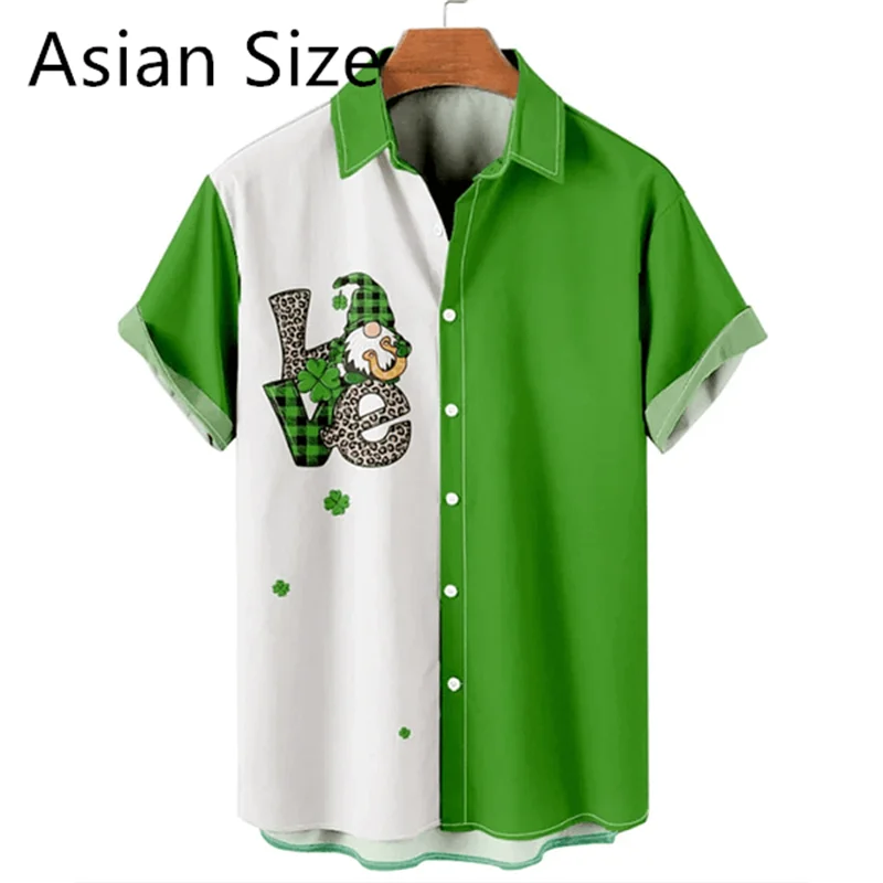 Simple St. Patrick's Day 3D Printed Shirts For Men Summer Casual Short Sleeve Lapel Button Shirt Loose Holiday Gift Blouse Tops 5