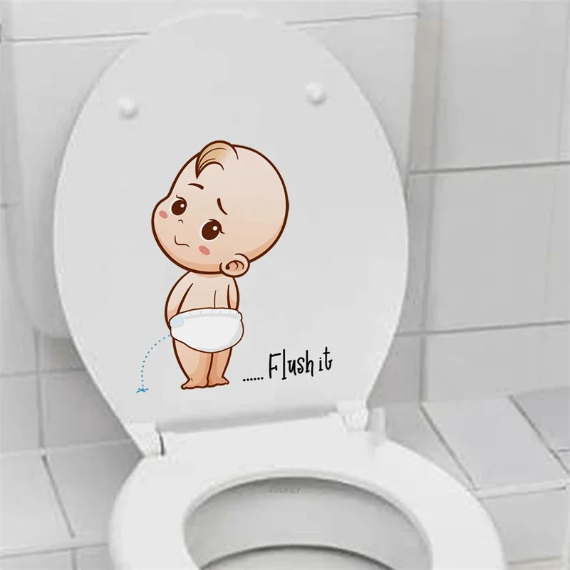 1 Pc Funny Toilet Warning Toilet Stickers Child Urination Lid Decoration Creative Self-adhesive Removable Wall Stickers