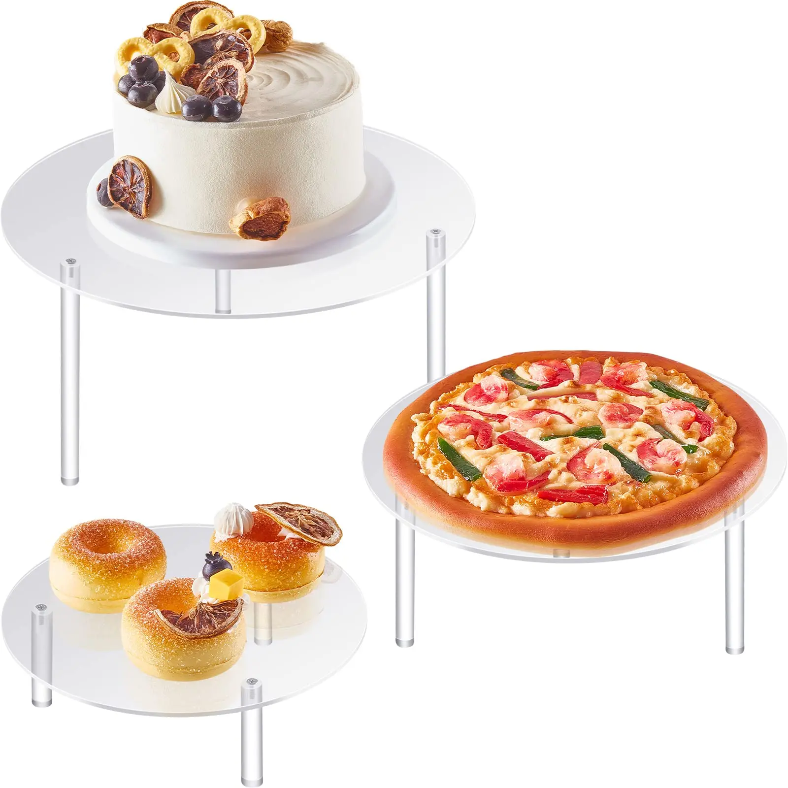

3 Pcs Acrylic Cake Stands, Reusable Round Cupcake Holder For Dessert Cake Pizza,Acrylic Collectible Doll Display Rack