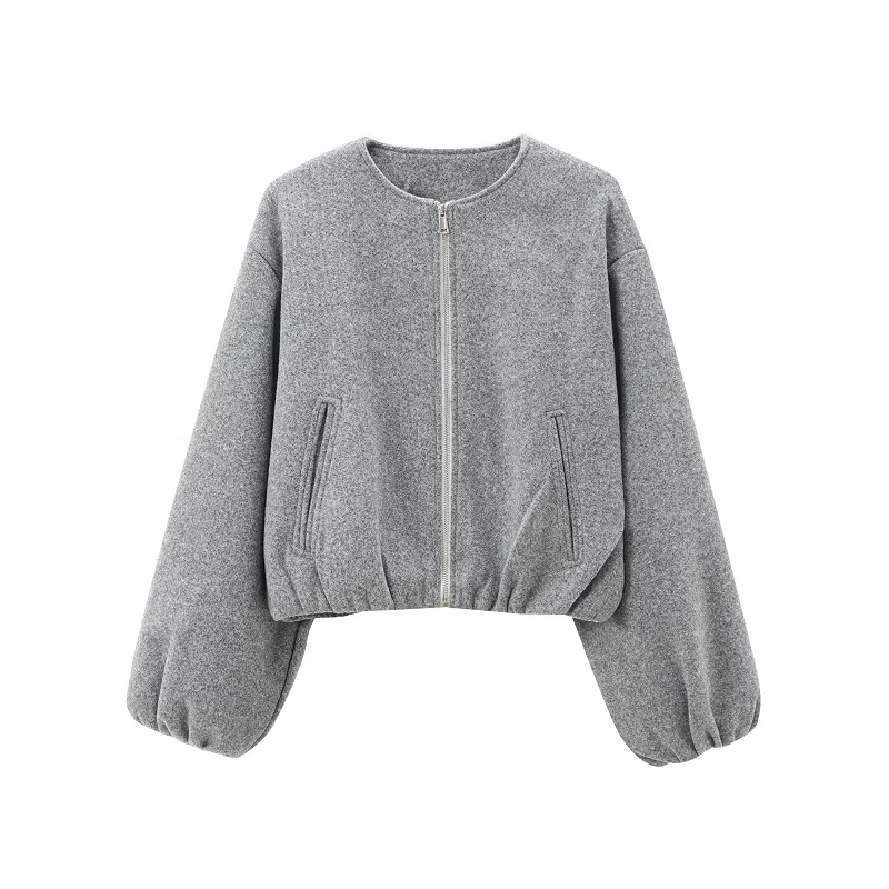 RAIVE ♥ Round-neck Twill Jacket /追跡付 TRAF Beige Cropped Jacket Outerwears Women's 2024 Autumn
