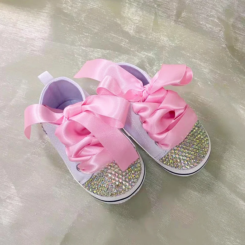 Dollbling Pearls Diamond Girly Toddle Sneakers Sparkle Baby Girl Crib Shoes Handmade Design Birthday Gift
