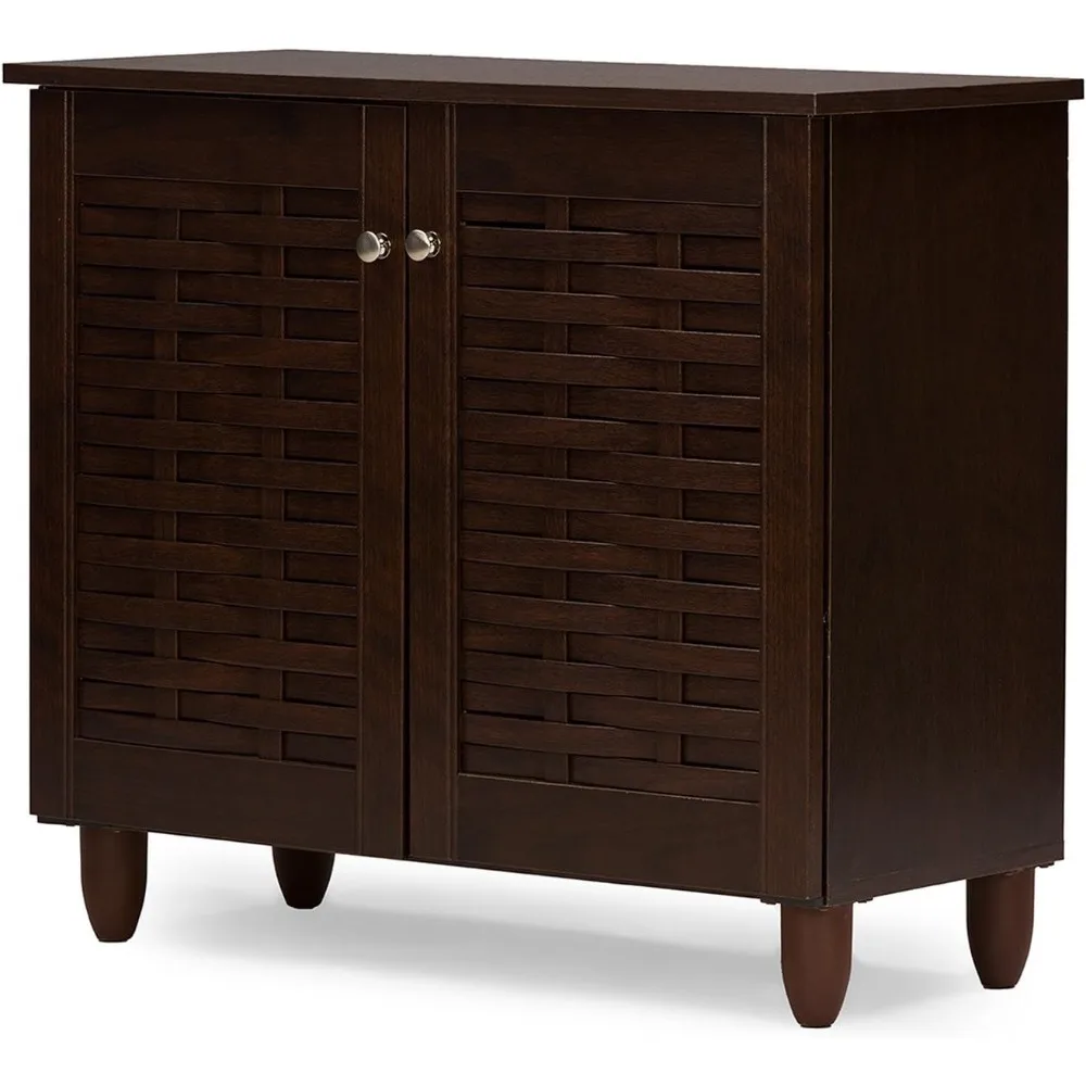 Wholesale Interiors Baxton Studio Winda Modern and Contemporary 2-Door Dark Brown Wooden Entryway Shoes Storage Cabinet