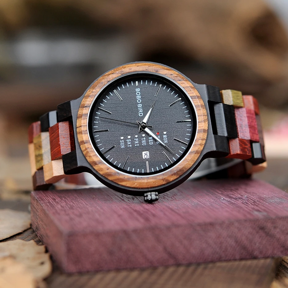 BOBO BIRD Couple Watches Color Blocking Wooden Wristwatch for Men / Women Valentine's Day Gift 2