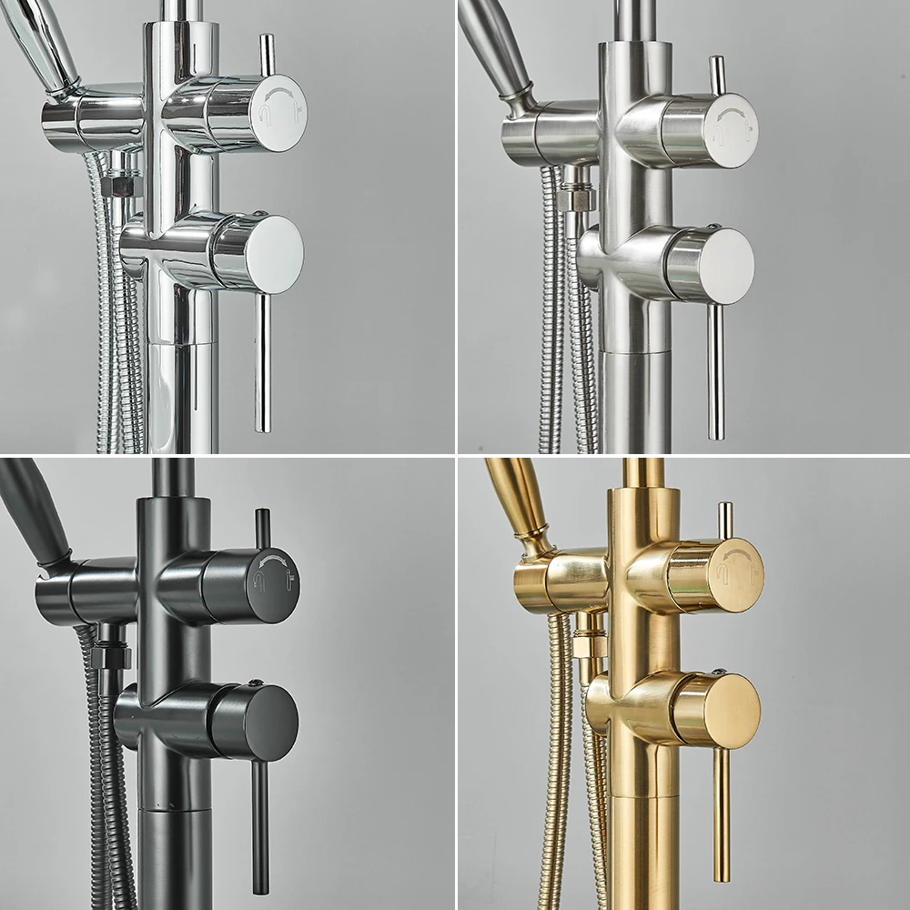 Brushed Gold Clawfoot Bathtub Faucet Freestanding Bath Tub Tap Floor Mounted Swivel Spout Bath Shower Faucet  Bathtub Mixer Tap 4