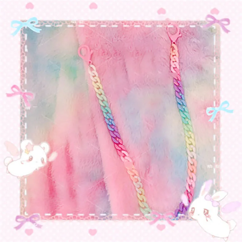 Hip Hop Rainbow Resin Chain Keychain Men Women Cute Waist