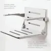 Silhouette Comfort Folding Wall Mount Shower Bench Seat with Arms White Seat with Silver Frame 16"D x 20.94"W x 12.75"H 3