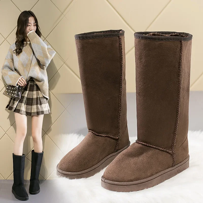 Winter Women Snow Boots New Thickened Plush Boots Anti Slip Martin Boots Fashion Denim Womens Boots Versatile Brown Long Boots