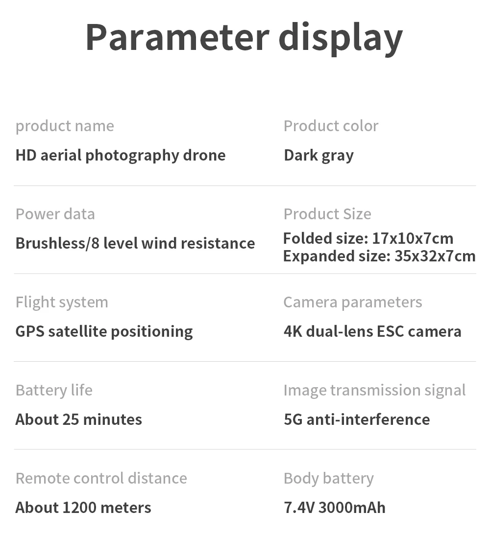 L106 Pro 3 Drone, drone camera parameters GPS satellite positioning 4K dual-lens ESC camera Battery life Image