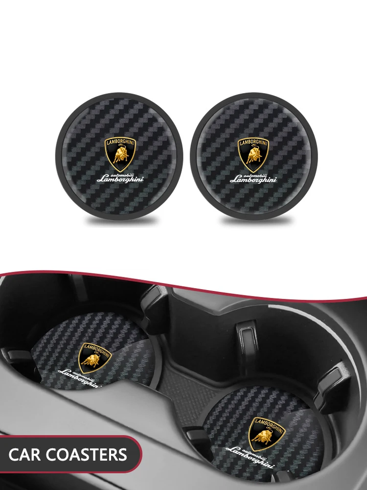 2Pcs 탄소 섬유 자동차 컵 홀더 람보르기니 Urus Huracan Aventador 프리미엄 자동차 액세서리 용 미끄럼 방지 인서트 코스터 매트