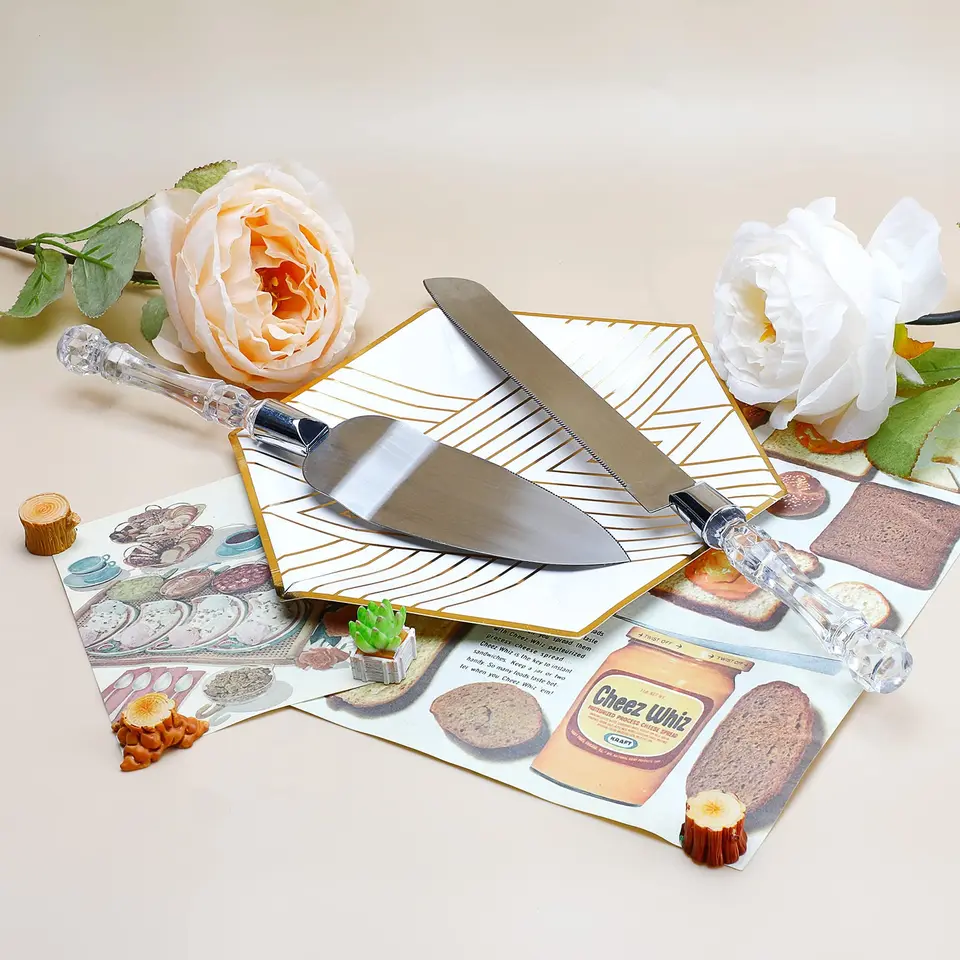 Juego de cuchillos y servidor para pastel, mangos de cristal, hoja de acero  inoxidable, cortador de pastel y espátula para pastel, para cumpleaños,  boda, fiesta de Navidad - AliExpress, image size:960x960