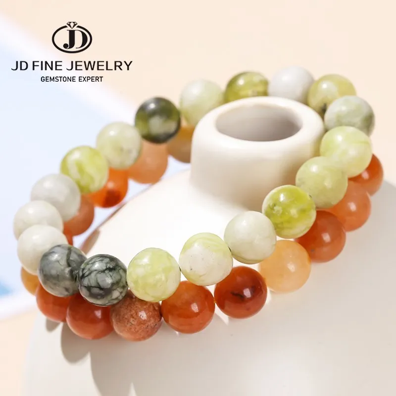 Jd Natutral Stone Flower Jade Beautiful Round Bead Strand Bracciali Moda Donna Simple Single Circle Energy Wrist Yoga Gift