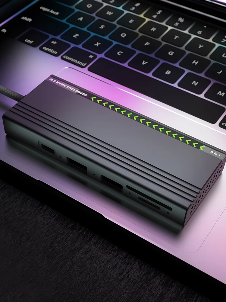 노트북용 M.2 NVMe SATA 하드 드라이브 케이스, C타입 독, 10Gbps 솔리드 스테이트 드라이브, PD100W, 2 USB 2.0 포트, SD/TF 카드 슬롯