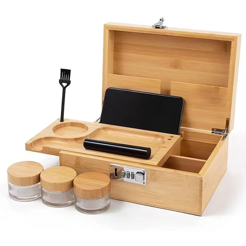 Wooden Tobacco Herb Storage Box Stash Case Cigarette Tray Natural Handmade For Smoking Pipe Accessories 3
