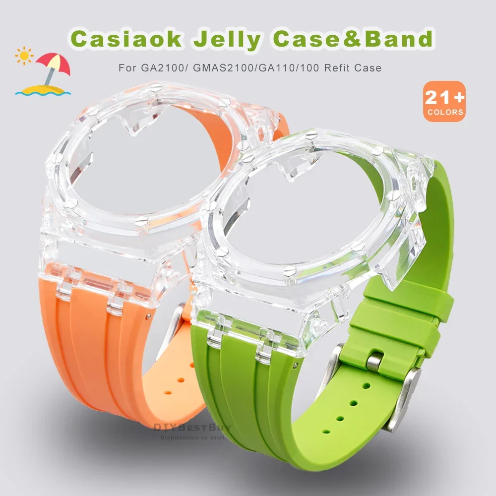 Casioak Trasparente Mod Kit Custodia Per Ga2100 2110 Gma S2100 Accessori Adattatore Per Ga-100 110 120 Sostituzione Cinturino In Gomma