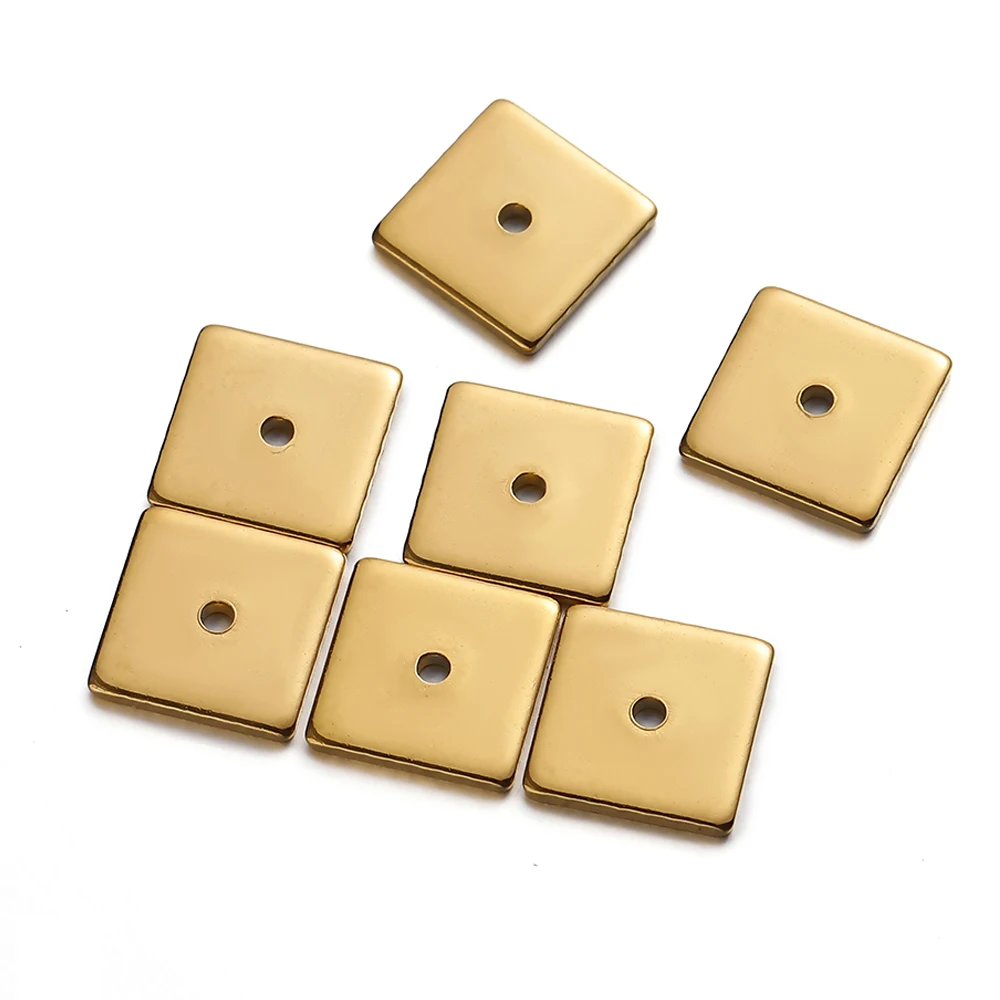 50pcs 8mm Stainless Steel Square Flat Spacer Beads Loose Beads Hole 1.3mm for Jewelry Making DIY Necklace Accessories Handmade