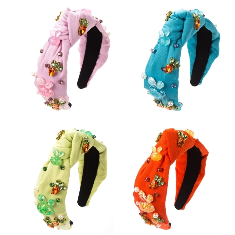 Glass Bead Drilled Headband Face Washing Hairband Female Knotted Wide Hairband