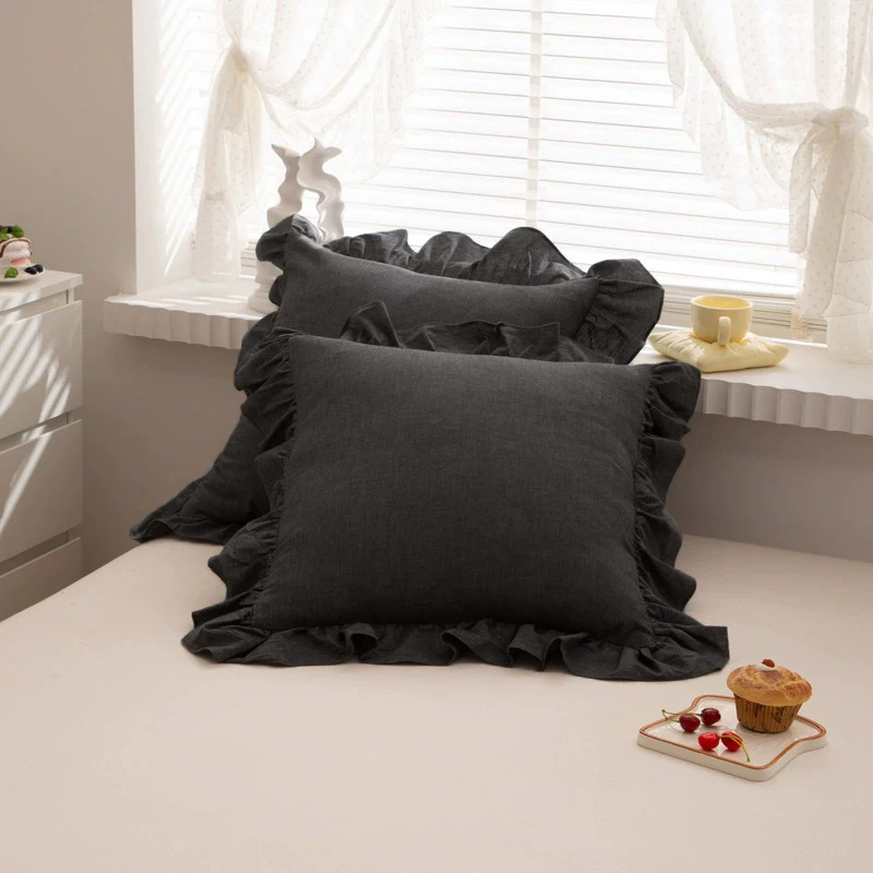 Set of 2 Soft Cotton Ruffle Decor Pillow Covers