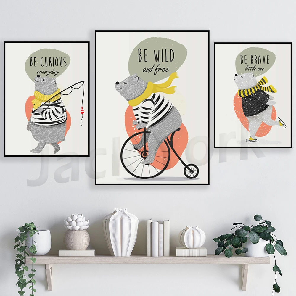 Cute Bear Picture, Be Brave Little One, Nursery Wall Art, Room Decor, Animal Picture, Bear, Kids Bedroom Decor, Bear Ski