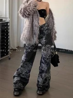 Women Black Gothic Dragon Print Jeans Baggy Vintage Aesthetic Cowboy Pants Harajuku Denim Trousers Y2k Trashy 2000s Clothes 2024 - Image 5