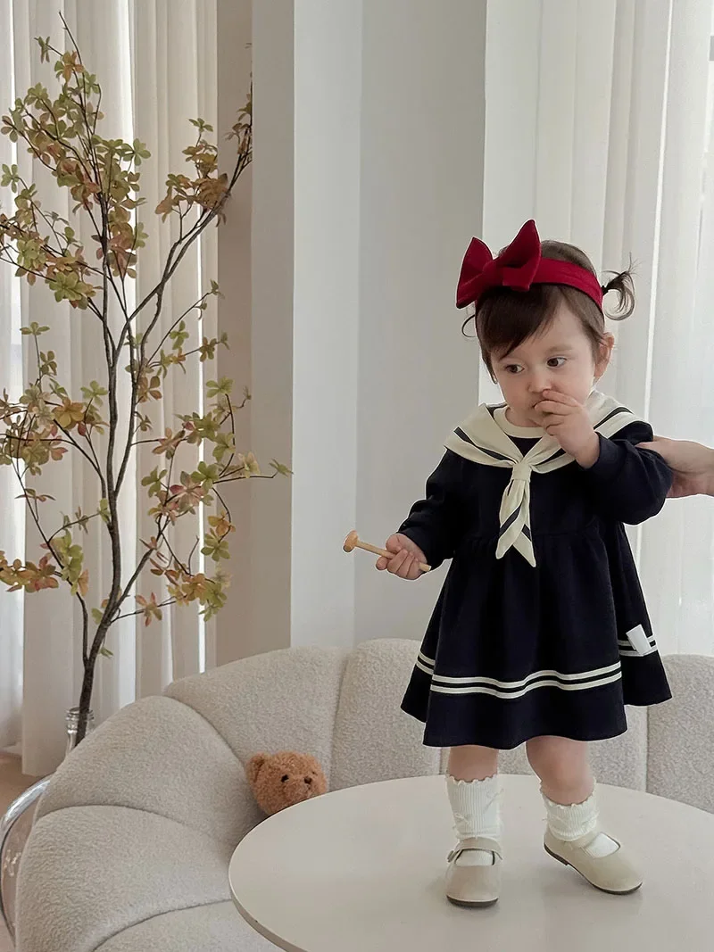 Navy Girls Princess Dress for Autumn