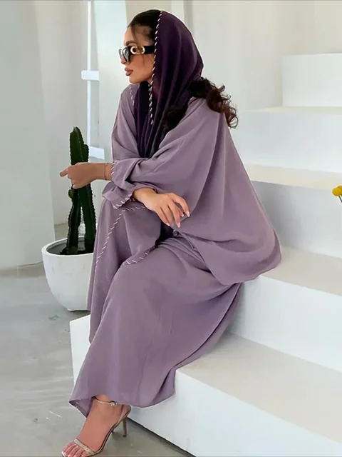 Abaya avec écharpe pour femmes musulmanes, ensemble 2 pièces, cardigan long, robe longue décontractée, caftan, fête du Ramadan, caftan modeste