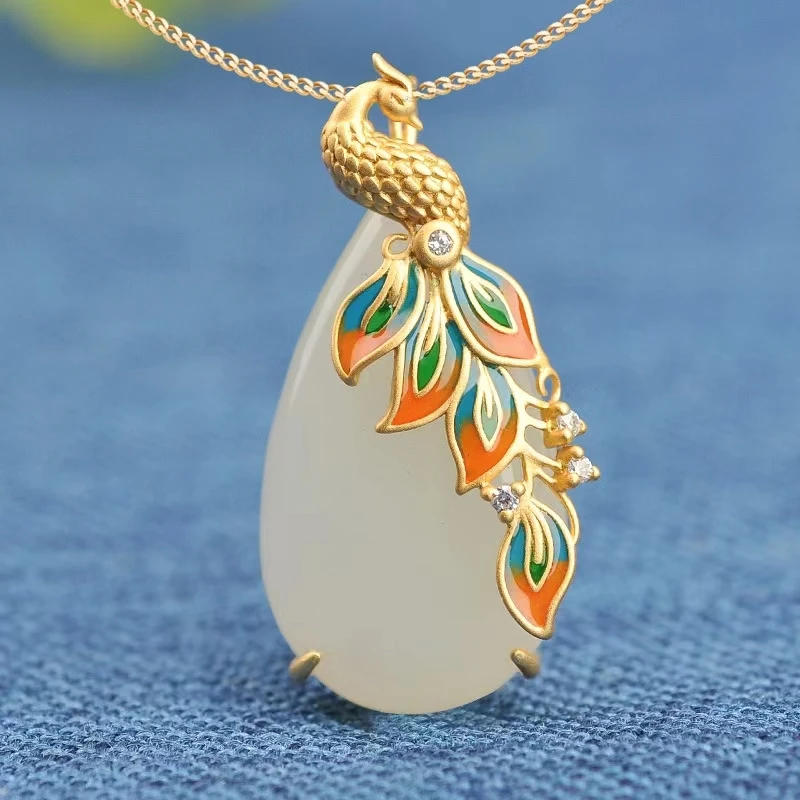 Classic Enamel Porcelain Inlaid Zircon Natural Hetian Jade