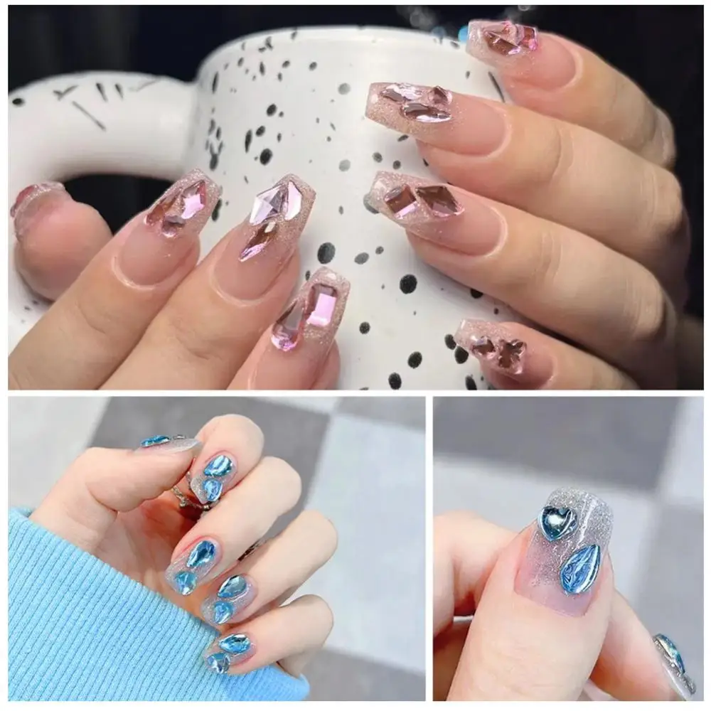 반짝이는 유리 스톤, 독특한 3D 디자인, 3D 손톱용 플랫백 스톤, 인스타그램 가치있는 손톱, 트렌드한 크기 모음, 1 4 개