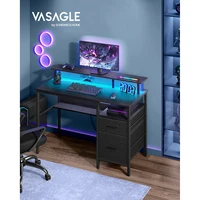 VASAGLE Gaming Desk with LED Lights and Power Strip, Computer Desk with Monitor Stand, Table with Storage, 2 Fabric Drawers