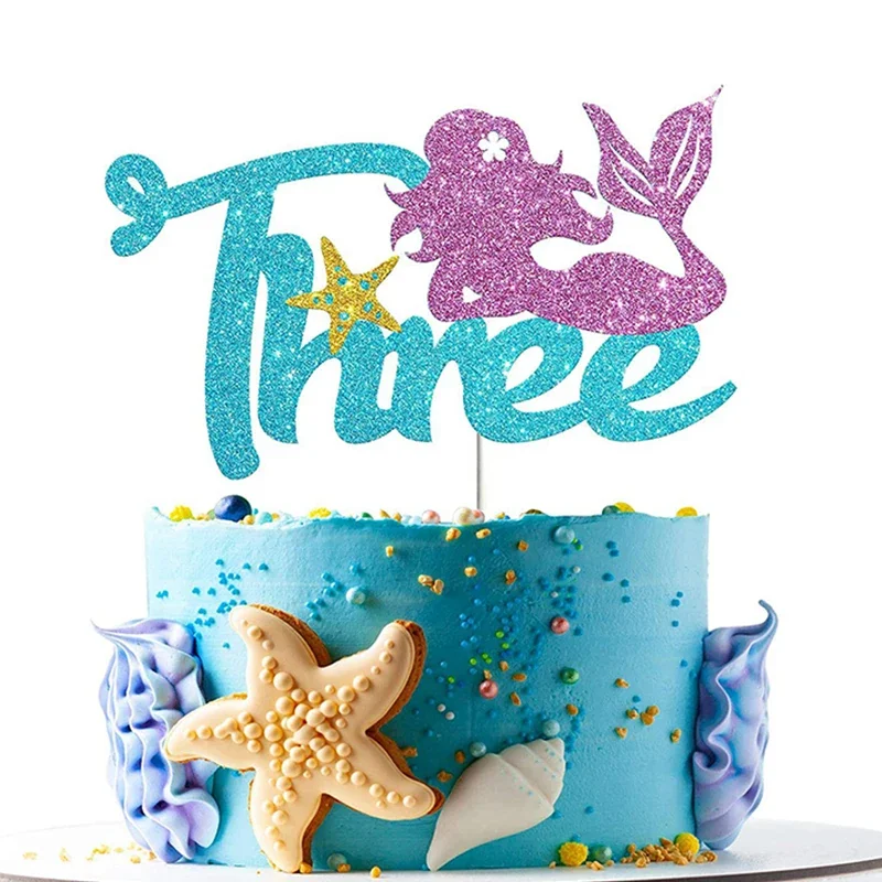 Mermaid Party Cake Topper Glitter Little Mermaid Number Cake Decoration For Kids 0-11 Years Old Birthday Party Decor Accessories