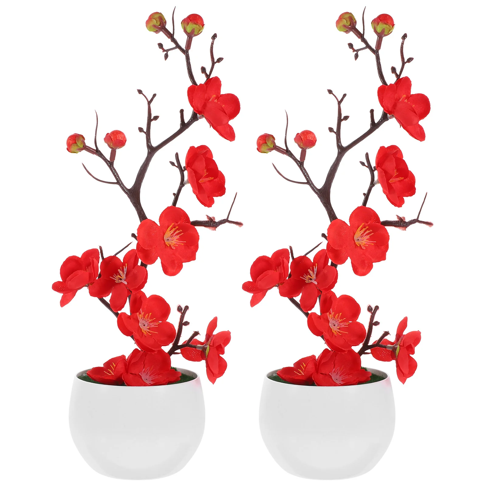 

2 Pcs Bonsai Artificial Flowers Faux Plum Blossom Plastic Desktop False Potted Plant