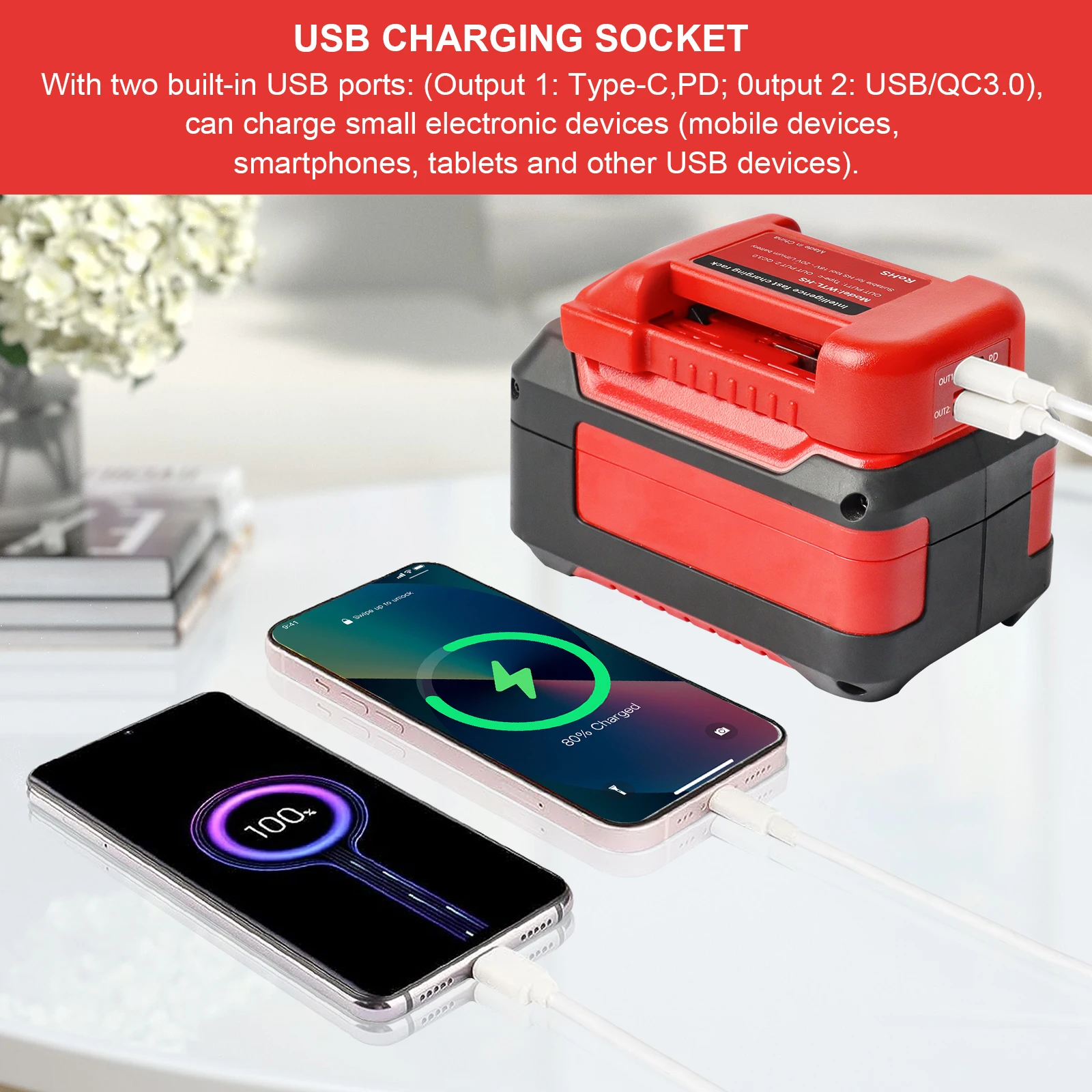 PD USB C fast charger rack for Einhell battery Einhell PX-BAT4 4511396 /4511330 /4512042 pd usb c fast charger rack for dewalt dcb200 20v 54v 60v li ion battery for makita 18v for bosch bat for einhell