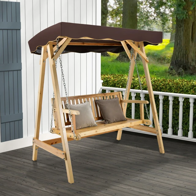 Columpio de madera para Patio, silla de banco con dosel ajustable para 2  personas, columpios de